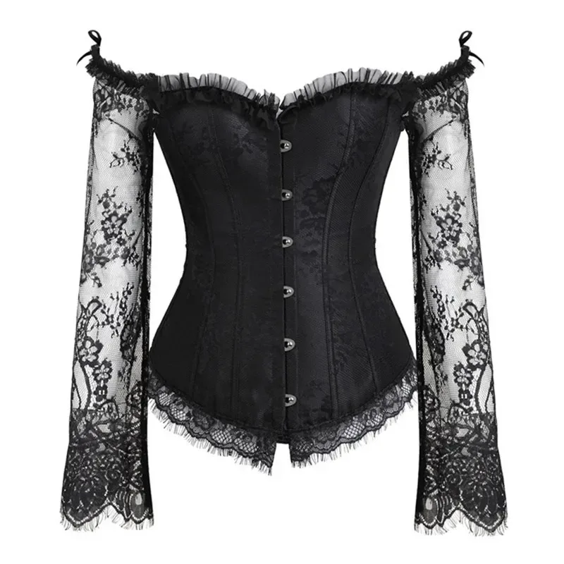 

Corset Top With Sleeves Lace Up Bustier Women Gothic Gorset Corset and Bustier With Long Sleeve Lace Up Breathable Bodyshaper