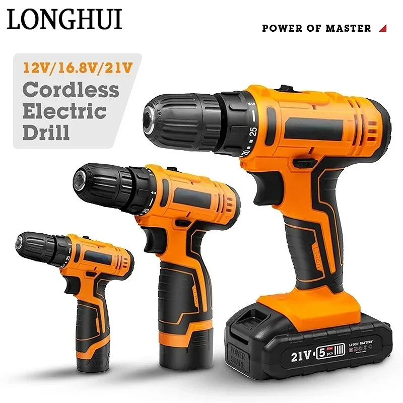 

12V 16.8V 21V Cordless Electric Drill Wireless Charging Drill Electric Screwdriver Driver Impact Drill Lithium-Ion Power Tools