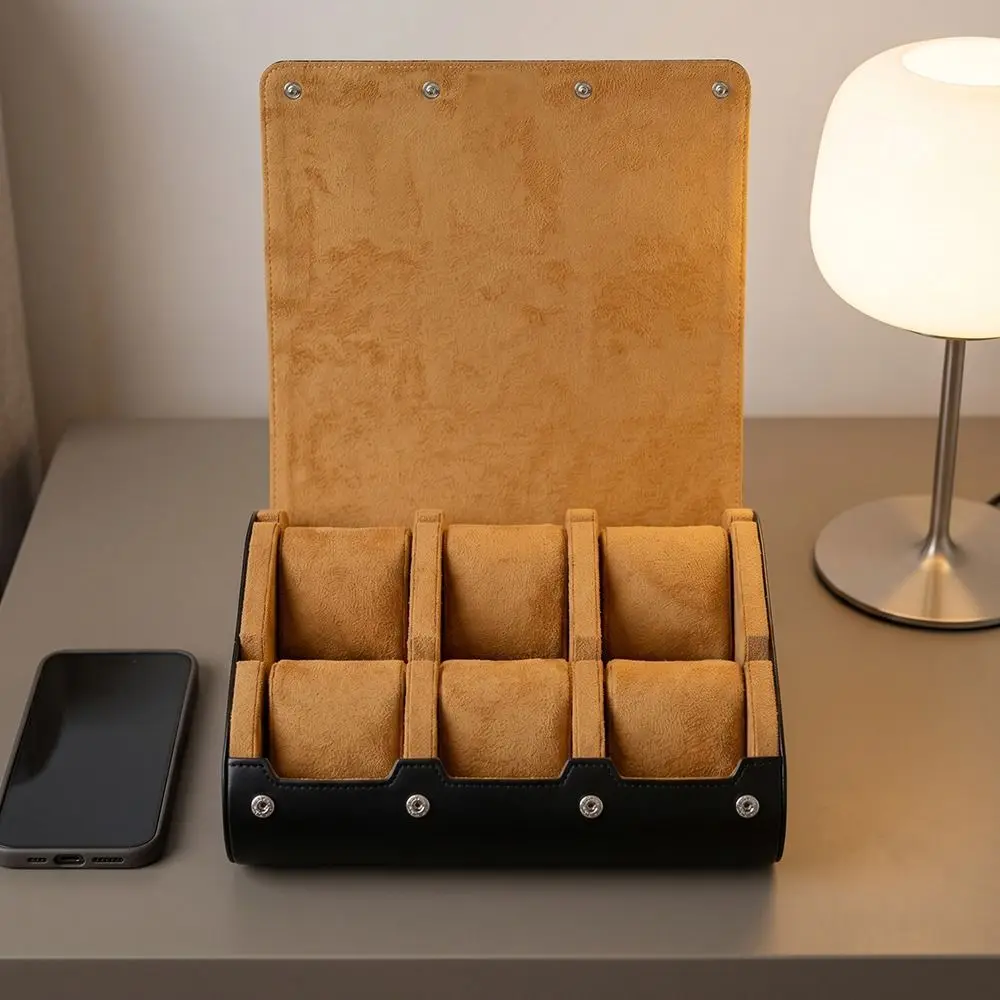 PU Leather Watch Display Box 6 Compartment Watch Storage Watch Case Organizer Classic Style Watch Storage Holder Display Case
