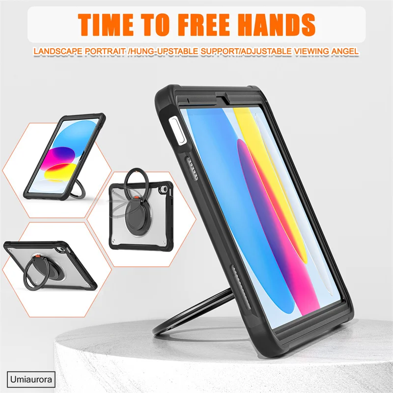 For IPad 7th 8th 9th 10.2 10th Gen 10.9 Air2 Pro 9.7 inch Tablet Case Rotation Hand Ring Stand Strap Kids Shockproof Cover Funda