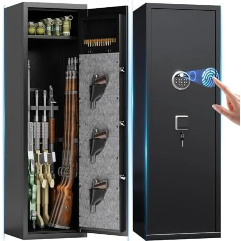 

10-15 Large Gun Safe Cabinet With 3 Pistol Pouches,rifle Gun Safes for Home fireproof waterproof Adjustable Rack Biometric Lock