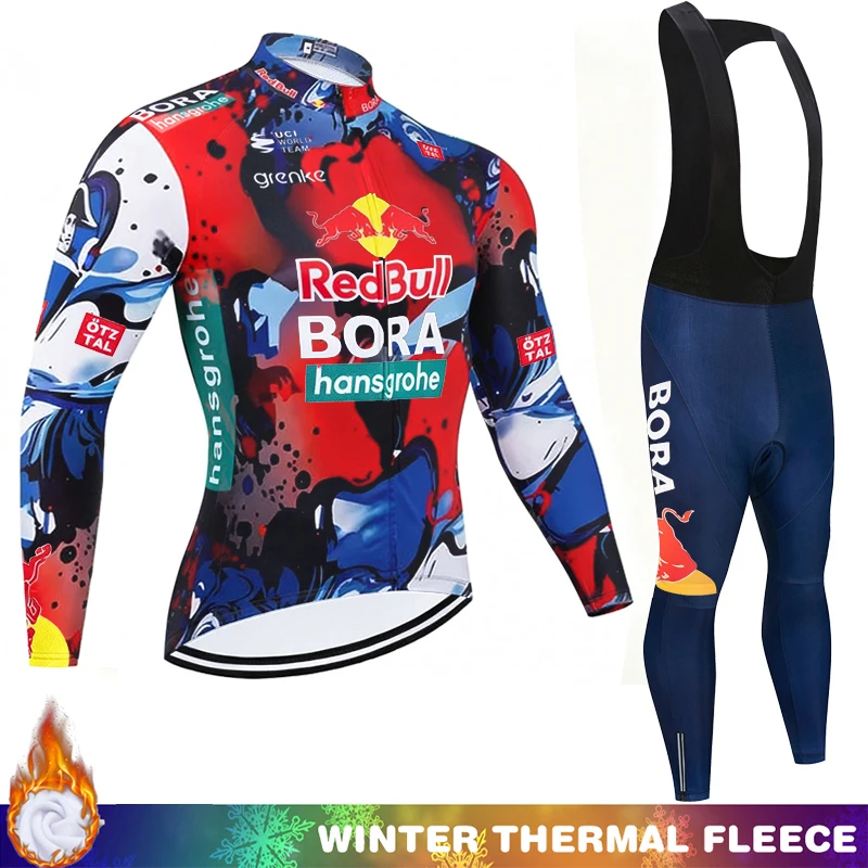 

RED BULL Cycling Thermal Jersey Bicycle Clothes Termal Fleece Man Winter Bib Clothing Men 2026 Road Set Bike Jackets Long Sleeve
