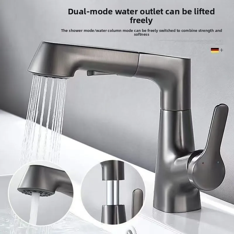 

Alloy basin faucet bathroom hot and cold multi-functional pull-out bathroom wash basin wash basin water adjustable faucet