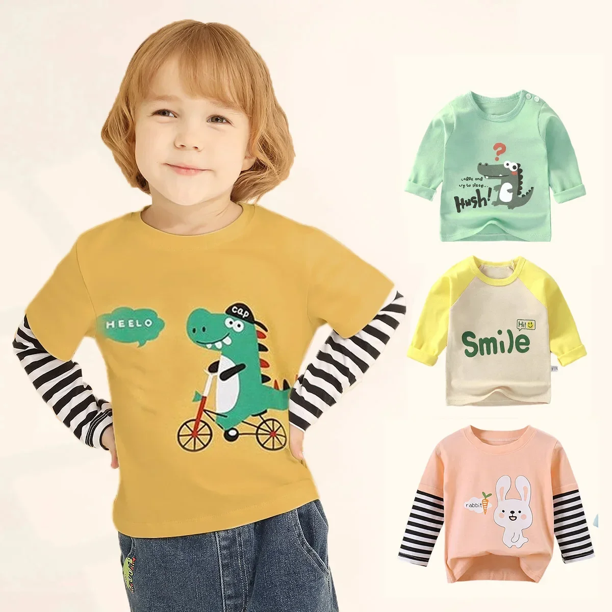 Camiseta con estampado de dibujos animados para niños y niñas, ropa de manga larga para bebés, sudadera de algodón para Otoño e Invierno