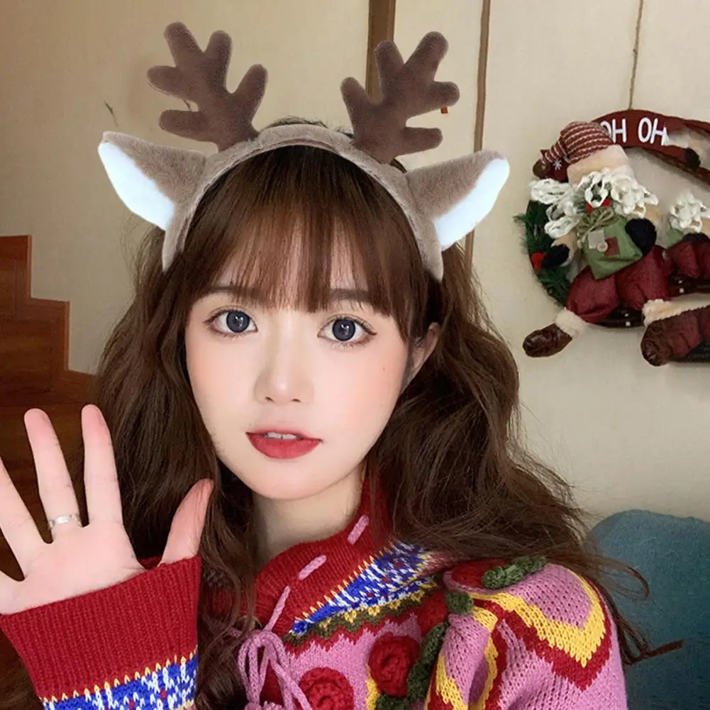 Attractive Antler Headband  Smooth Plush Christmas Head Hoop  Xmas Cute Animal Deer Horn Hair Hoop