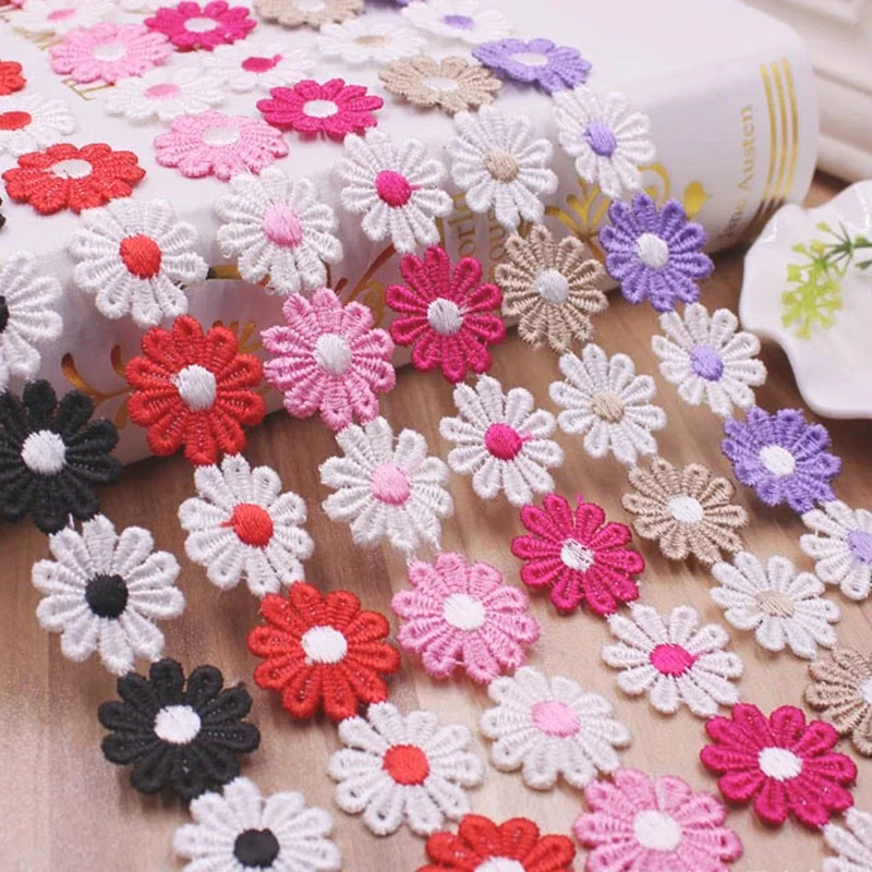 2Yard Daisy Flower Lace Trim Embroidered Floral Ribbon Fabric Wedding DIY Dress Sewing Supplies Material Accessories Multicolor