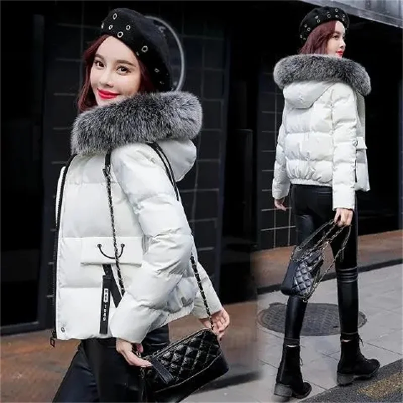 Short Fur collar cotton Jacket Women's Coat 2025 Winter New Loose Versatile Thick Hooded Jackets Female Warm Parkas Outwear ﻿