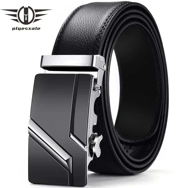 

Plyesxale Men Belt Genuine Leather Strap Male Black Belts For Men Automatic Buckle Men's Belts Cummerbunds cinturon hombre B503