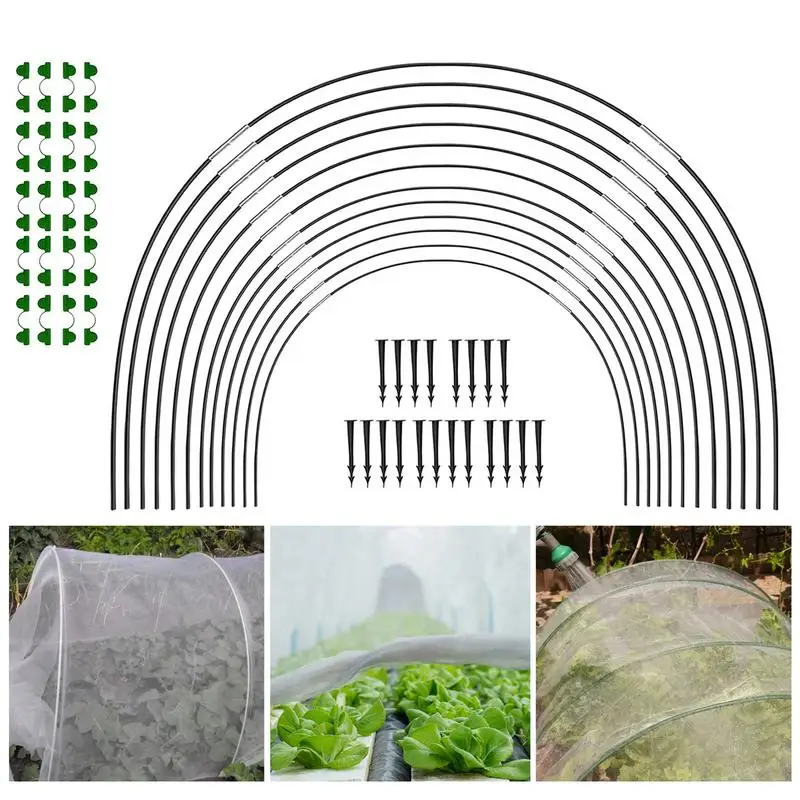 18/30Pcs Greenhouse Hoops Set Reusable Bendable Fibreglass Grow Set With Protective Net Garden Plant Tunnel Arch Shed Bracket