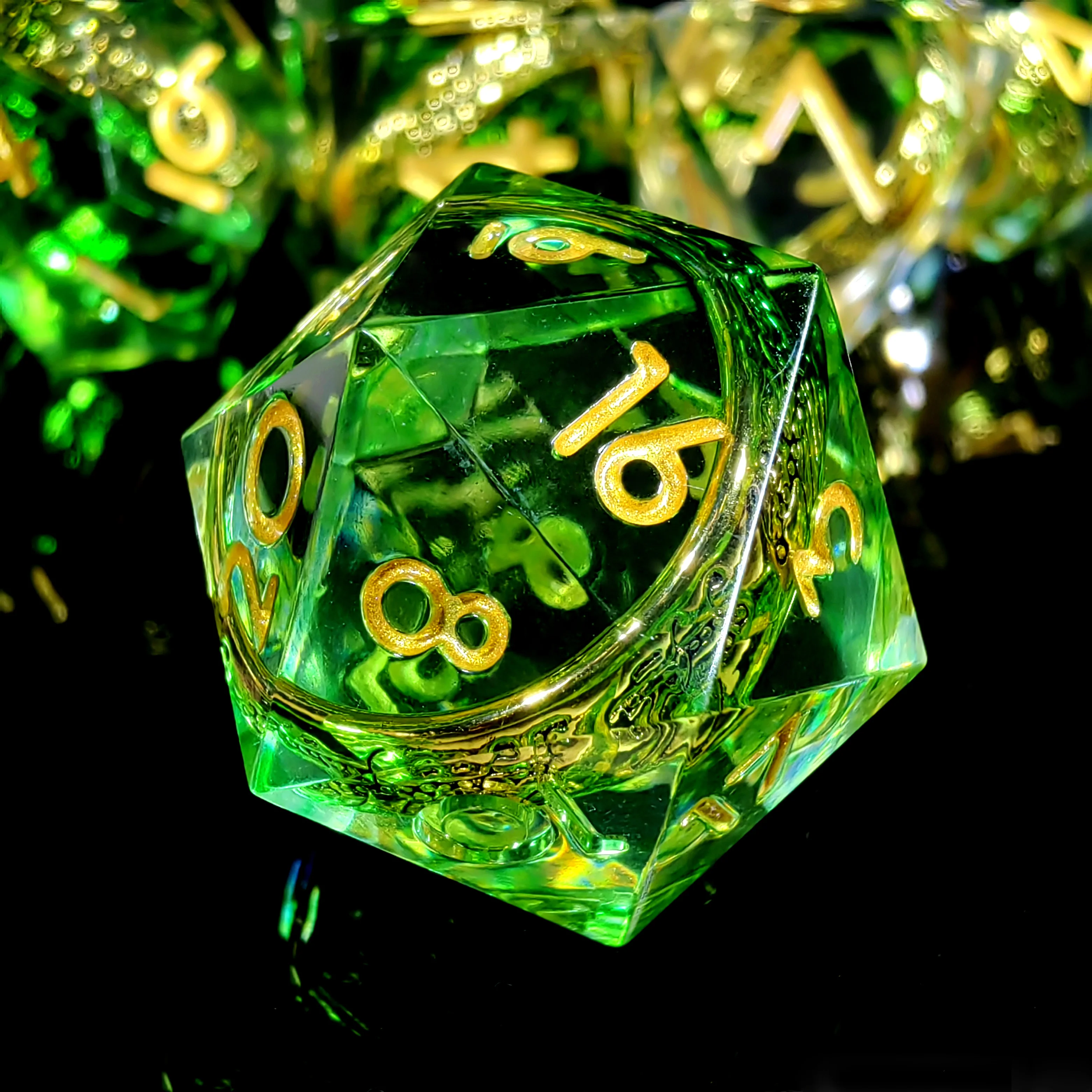 DnD Dice Set - 7pc Resin Polyhedral Dice with Dragon Ring Core, Emerald Green D&D Dice for RPG Games