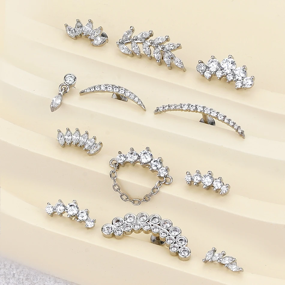 1/5Pcs Stainless Steel Marquise CZ Cartilage Helix Piercing Ear Jewelry 16G Labret Monroe Tragus Piercing Stud Earrings Women