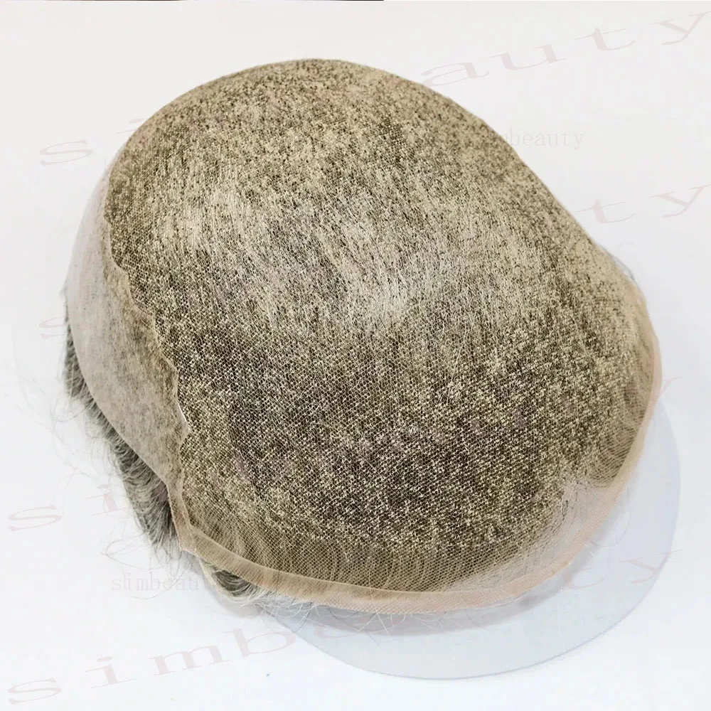 Men's 25mm Curly Ash Blonde Q6 Mesh Swiss Lace Front Toupee 100% Human Hair Bleached Knots #1B80 Grey Brown #17 Prosthesis System