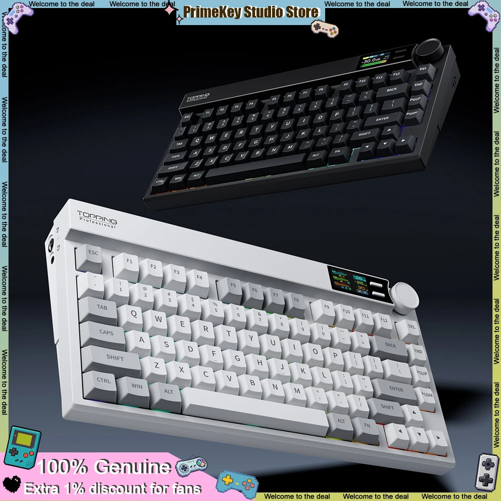 Topping KB22 All-in-One Keyboard with Sound Card Hi-Fi Decoding Mechanical Gaming Keyboard Linear Switch with 1.46inch Screen