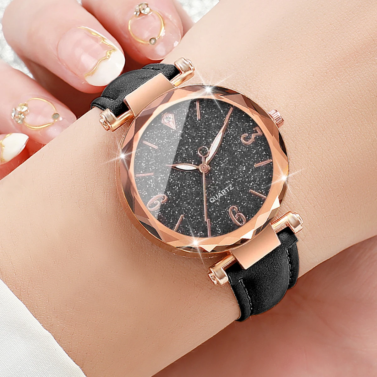 8PCS/Set Fashion Starry Dial Women Watches Casual Leather Band Ladies Quartz Watch Set Reloj Mujer（Without Box）