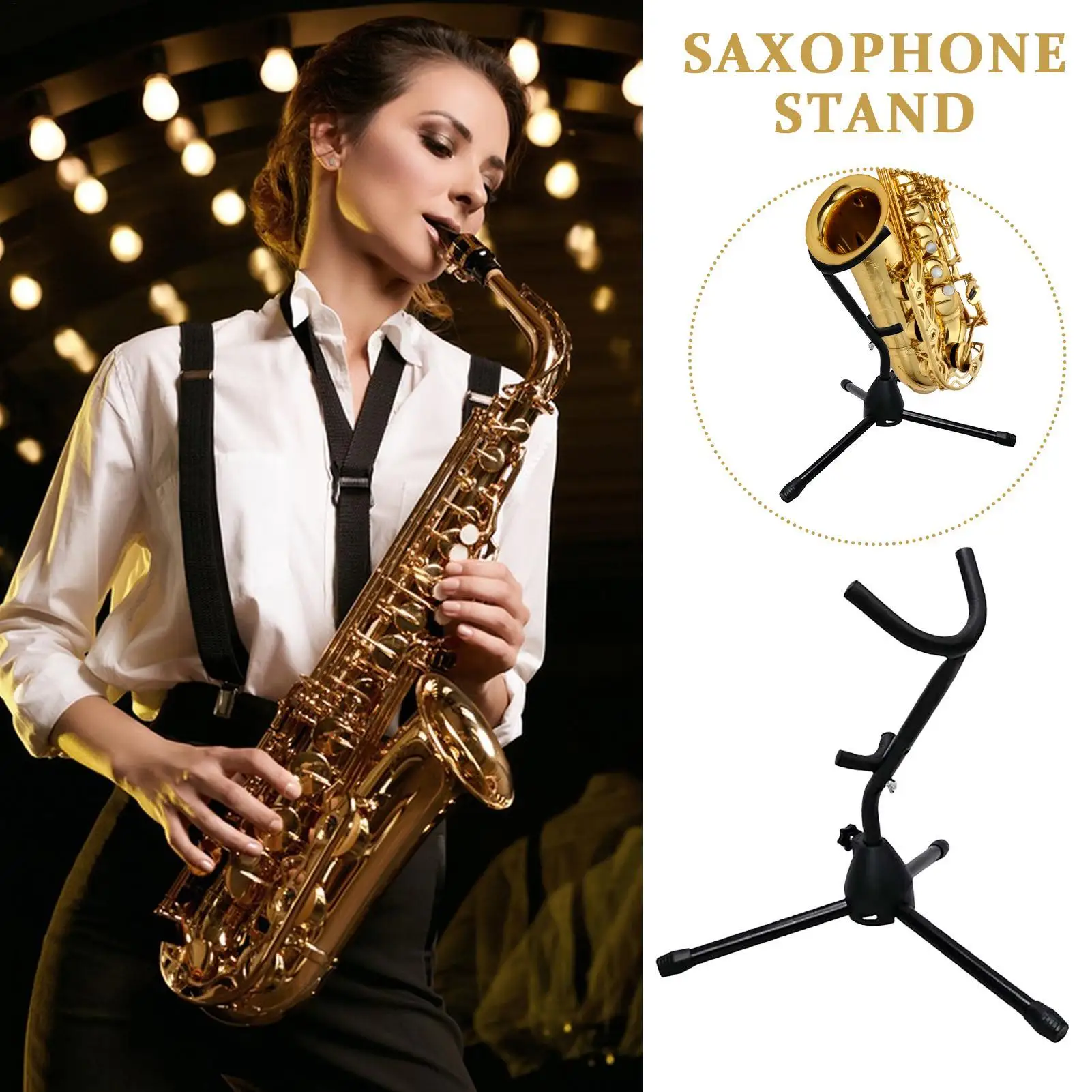 Tenor Sax Stand Foldable Sax Tripod Holder Portable Adjustable Stable Support Choice For Band Studio Home Practice School Music - view 2