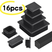 16PCS Black Plastic Blanking End Cap Steel Square Tube Pipe Inserts Plug Bung Insert Stopper For Chair Leg Pipe tapon tubo