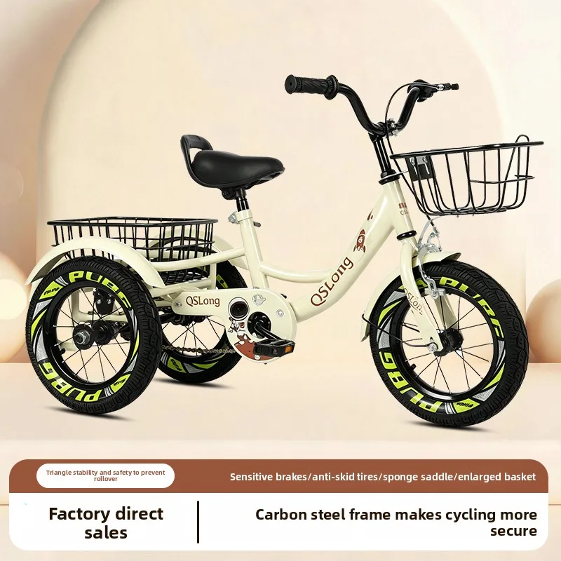 Triciclo para Niños de 3-5-8 Años, Bicicleta con Neumáticos, Bicicleta para Niños y Niñas, Cesta de Compras para Niños