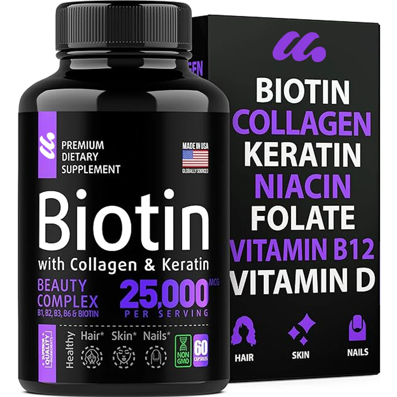 

Biotin Collagen and Keratin Supplements - Super Biotin and Collagen Supplements, Nail and Hair Growth Supplements 60 Capsules