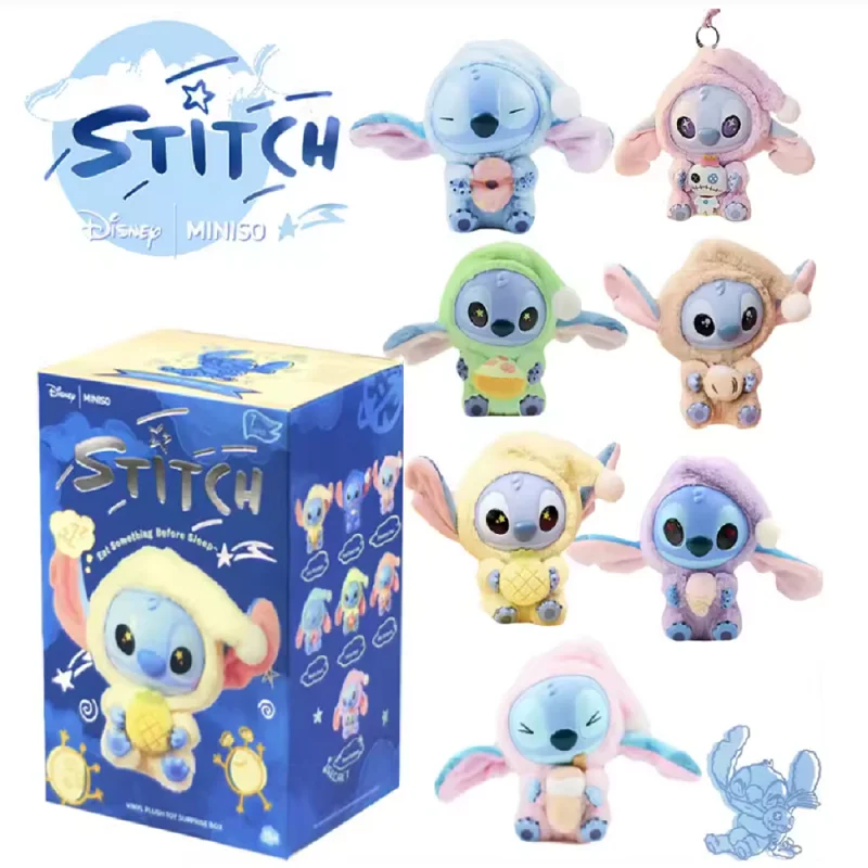 

~&$ 2025 Nwe Miniso Stitch Eat Some Thing Before Sleep Series Виниловая слепая коробка Сумка Подвеска Милая кукла Таинственная коробка Игрушка Подарок для взрослых