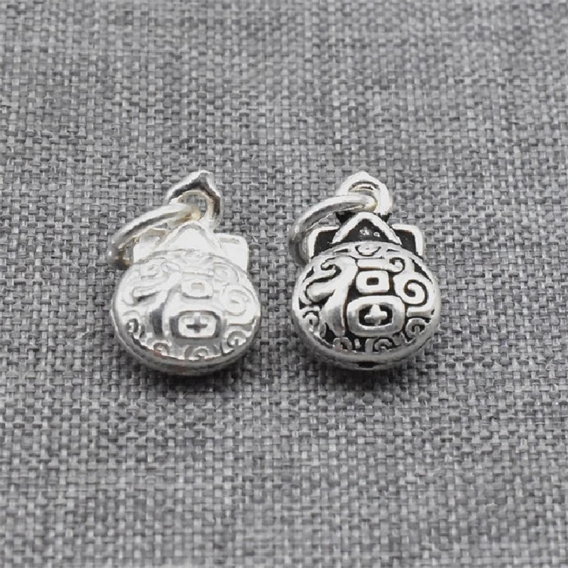 1 Piece Good Fortune Lucky Bag Charm Double Sided in 925 Sterling Silver for Necklace and Bracelet Making