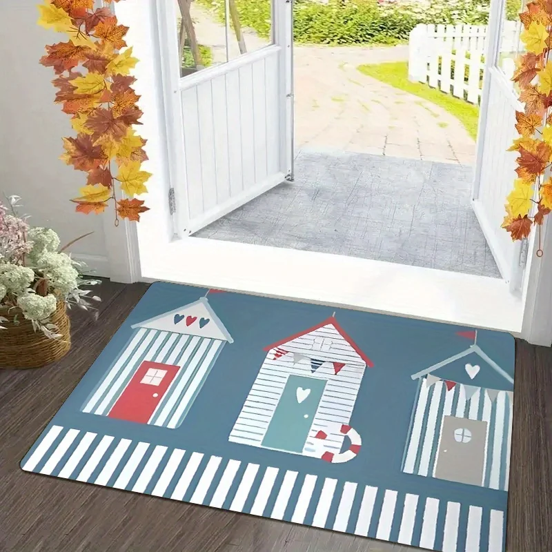 Three-Seat Gift House Pattern Non-Slip Floor Mat Washable Decorative Area Rug for Living Room Bedroom Office Front Door
