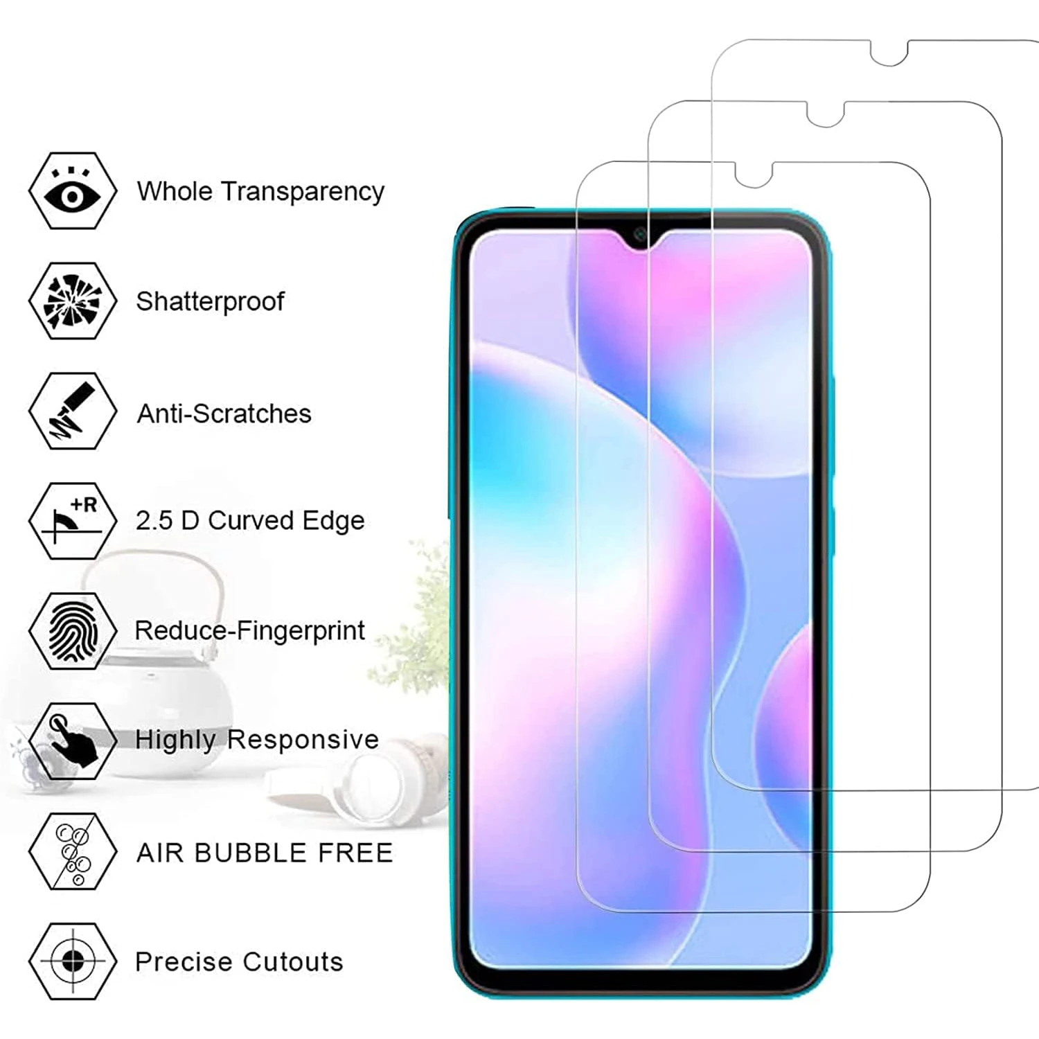 2/4Pcs Tempered Glass For Xiaomi Redmi 9A Screen Protector Glass Film