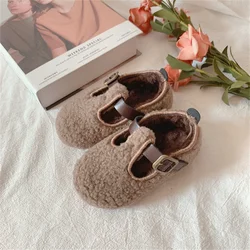 Toddler Baby Shoes Winter Buckle Fleece Peas Shoes Warm Cotton Shoes Soft Bottom Girls Shoes Non-slip Casual Kids Flats 21-30