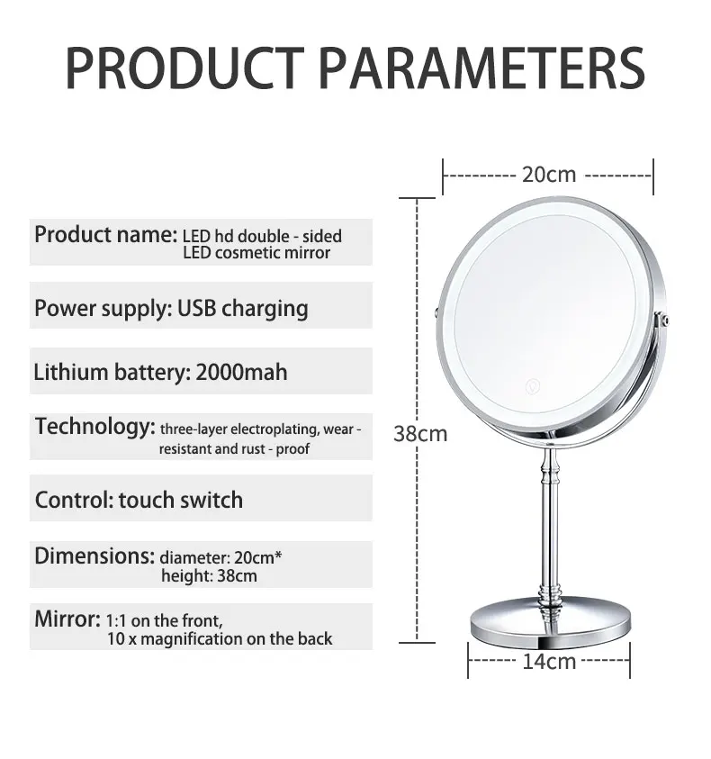 Lighted Makeup Mirror 10x Magnification 8 Inch Double Sidedechargeable Vanity Mirror Cosmetic Mirror With Touch Control Mirror