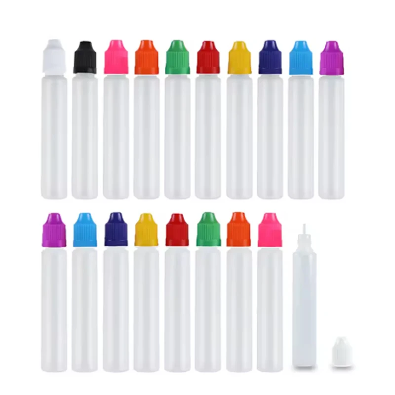 30 peças 30ml 60ml frasco conta-gotas vazio de plástico PET tampa de ponta longa para solvente de óleo com funil