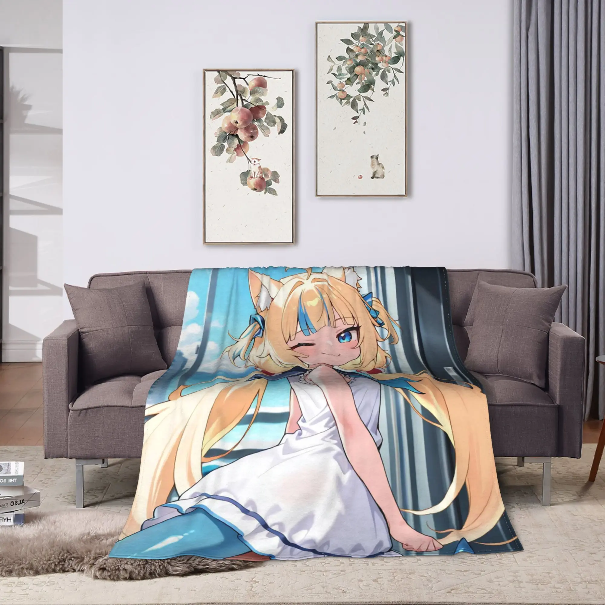 Super Warm Blanket Camping Sameko Saba VTuber Throw Blanket  Flannel Bedspread For Couch Bed Funny Sofa Bed Cover