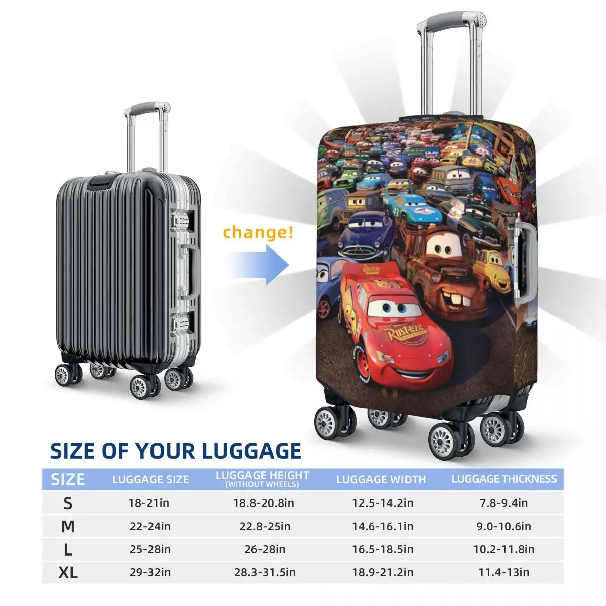 Desenhos Animados Personalizados Pixar Carro Viagem Bagagem Capa, Lavável Mala Capa, Protector Fit, 18 "a 32"