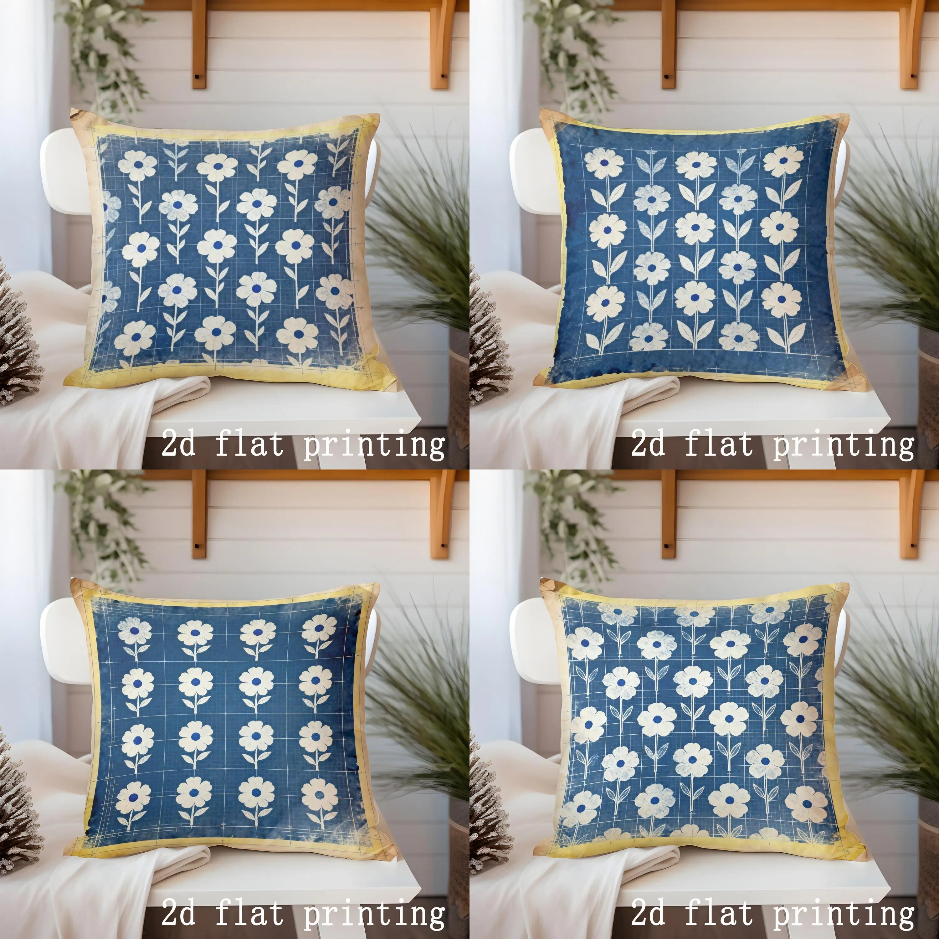 

Синий и белый цветочный узор, наволочка с рисунком, подходит для дивана, спальни, автомобиля, наволочка