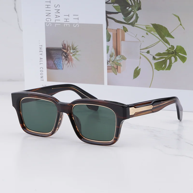 

KIZN Molino Heritage Collection Luxury Craft Black Sliver Sunglasses for Men Original Vintage Thick Square Acetate Solar Glasses