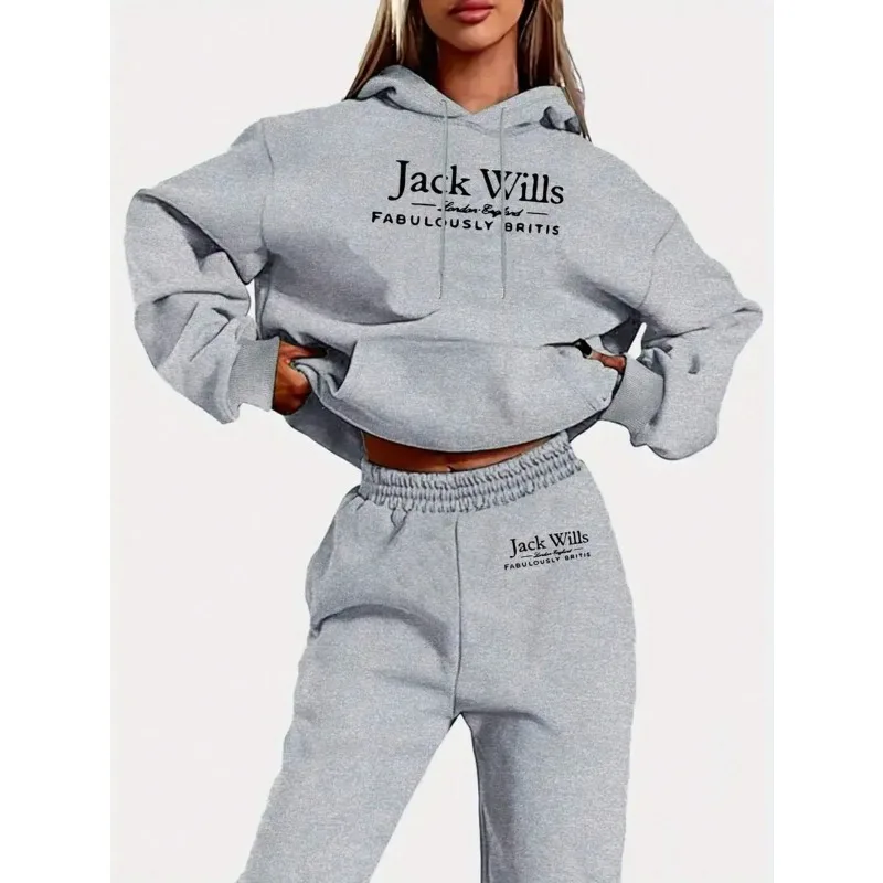 

Plus Size 1XL-5XL New Women's Fashion Solid color 2 Pcs Hoodie & Sweatpants Set Ladies Casual Drawstring Hoodie with Pockets