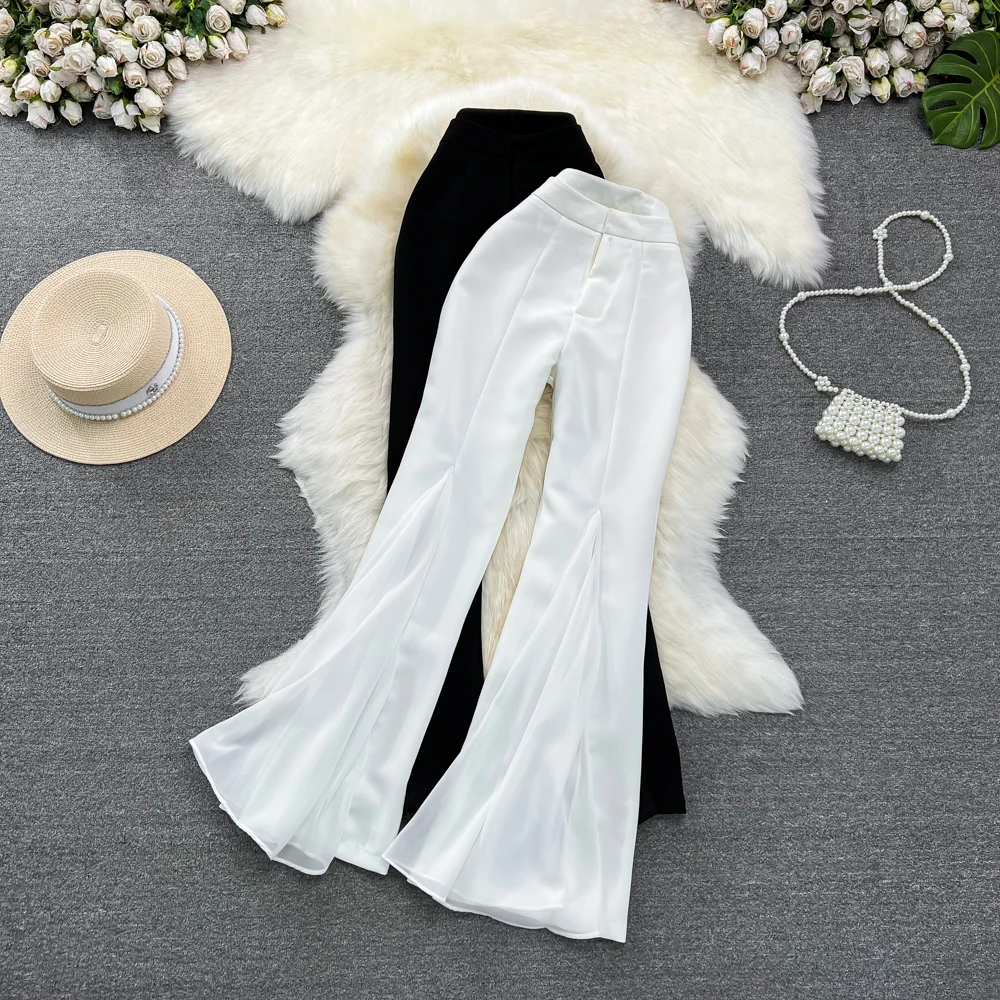 

Leisure Pants Spring And Autumn Korean Sytle Chiffon Patchwork Wide Leg Pants For Women High Waist Drooping Feel Trousers