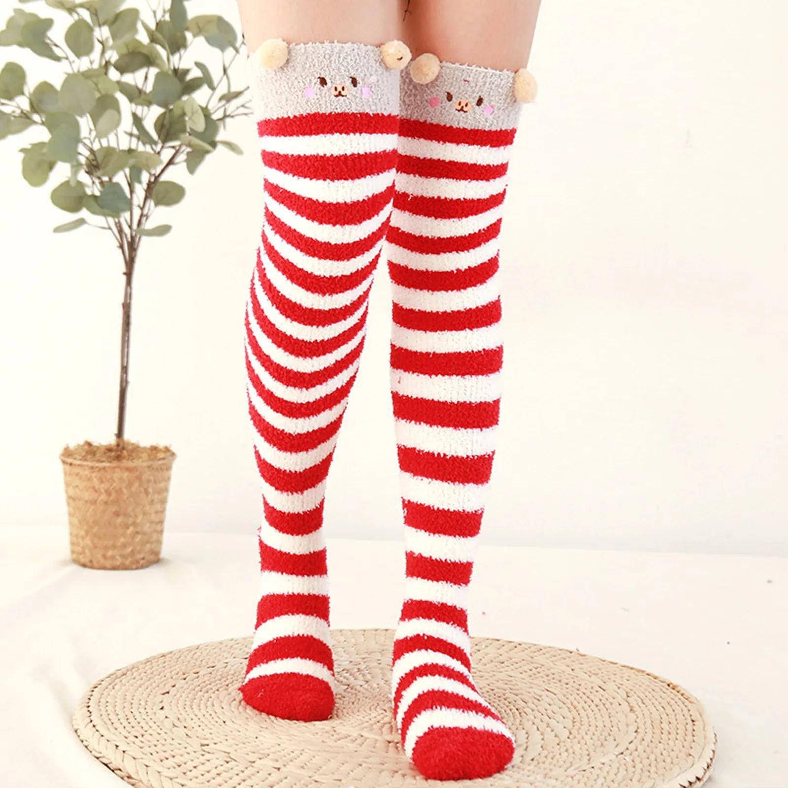 Fuzzy Over Knee Cartoon Thigh High Home Socks Winter Socks Socks Women's Warm Fishnet Suspender Stockings Chicken Long Tube Sock