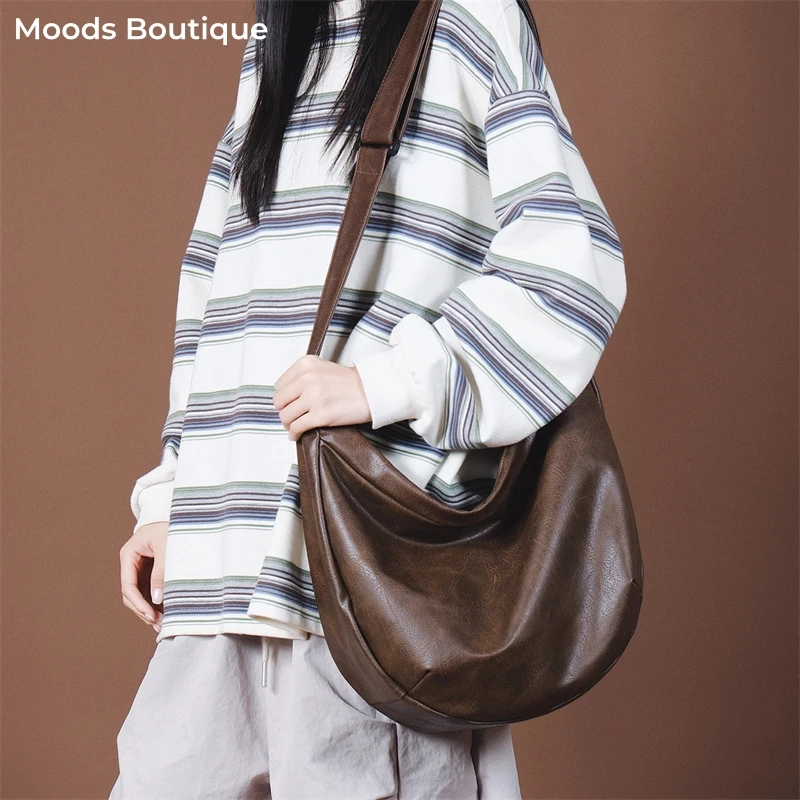 

MOODS Simple Fashion Unisex Shoulder Hobo Bags Large Size Big Capacity Travelling Shopping Cross Body Bag Retro Handbags Female