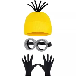 Minions Yellow Beanie Steampunk Glasses Stretchy Gloves Set Unisex Cartoon Little Yellow Man Anime Halloween Props Accessories