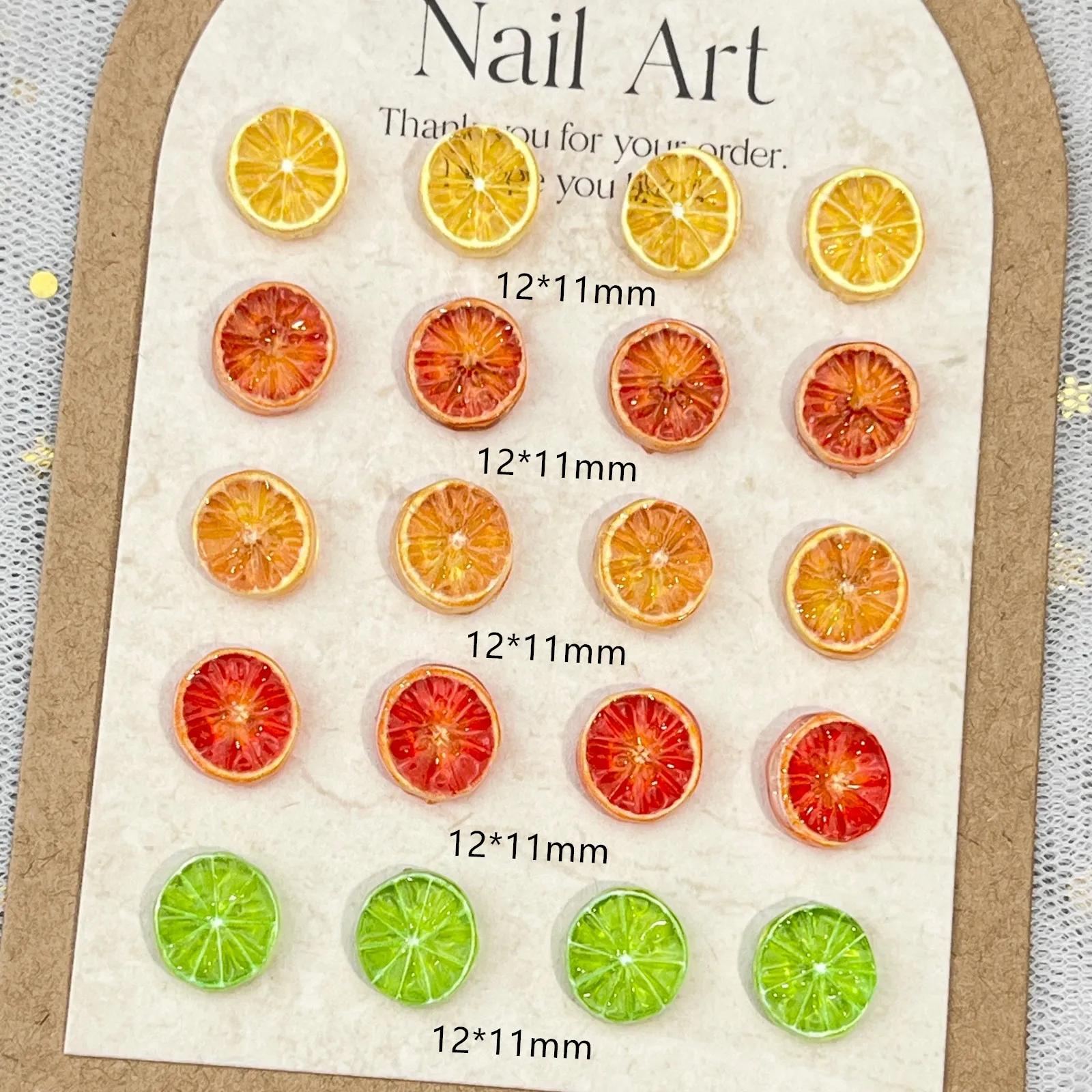 ชิ้นผลไม้สไลซ์เรซิ่นสีส้มสำหรับตกแต่งเล็บ ของเล่นจำลองอาหาร ชิ้นมะนาวสำหรับตกแต่งเล็บ อุปกรณ์ทำเล็บ DIY กาวครีม ของตกแต่งเล็บ