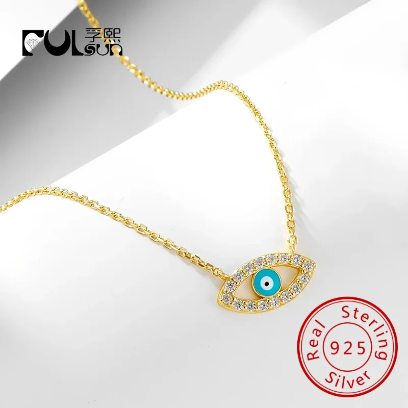 

Minimalist Turkish Eye Design enamel Zircon Stone Charm Necklace Turkish Handmade Wholesale 925 Sterling Silver Jewelry for wome