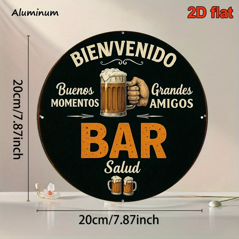 2D Flat, 1pc, Round Spanish Aluminum Sign, Vintage 
