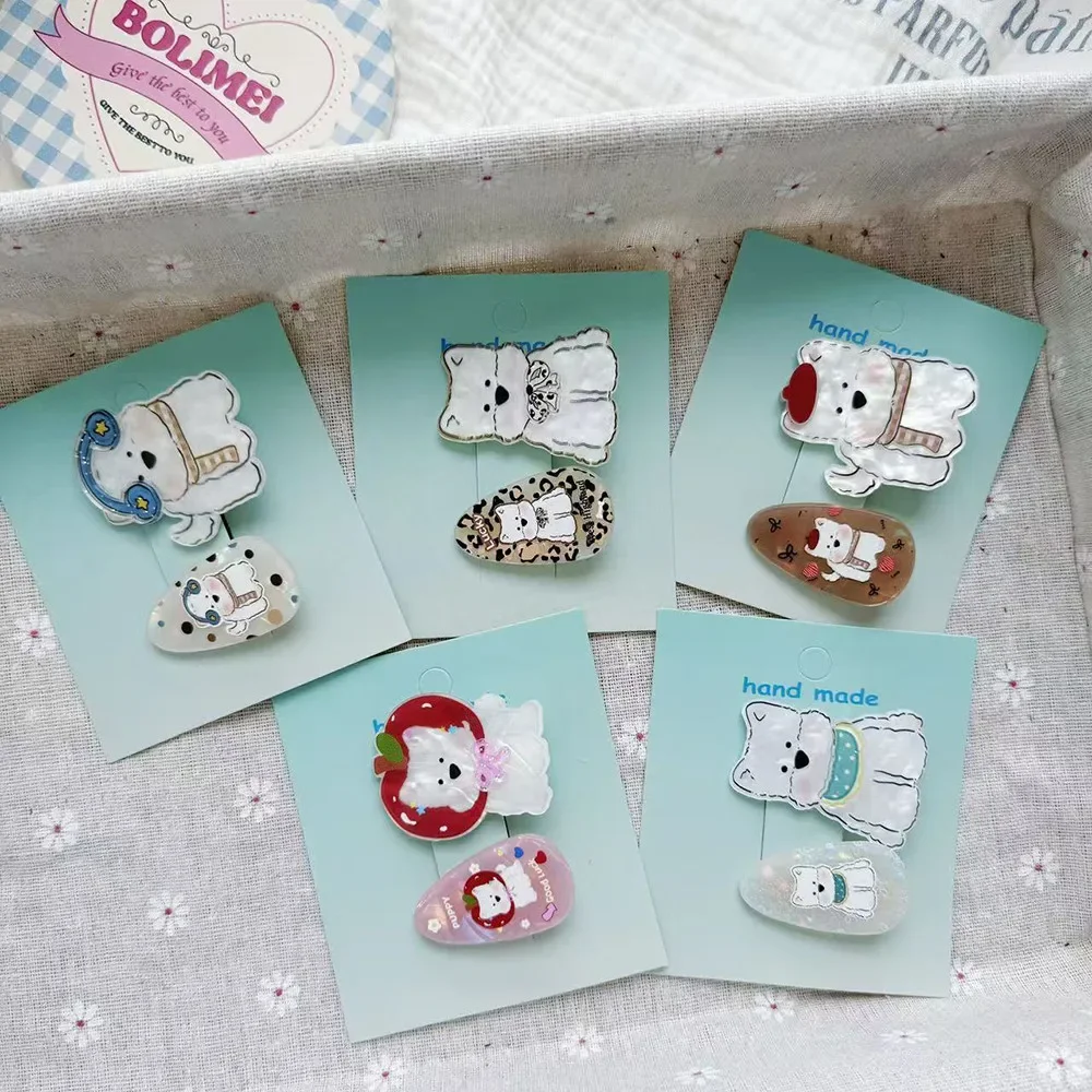 

2pcs Cute West Highland Puppy Ladies Hairpins Cartoon Puppy Sweet Girl Bangs Side Clips
