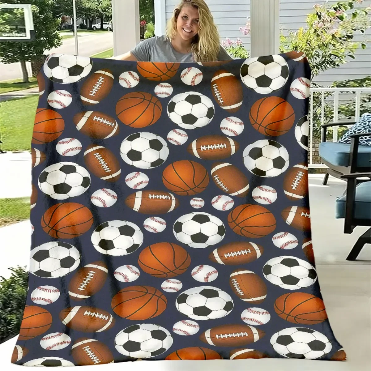 Cool Basketball Sports Fan Pattern Athletic Ball Art Vibrant Cozy Warm Comforting Blanket For Living Room Couch Sofa Gift
