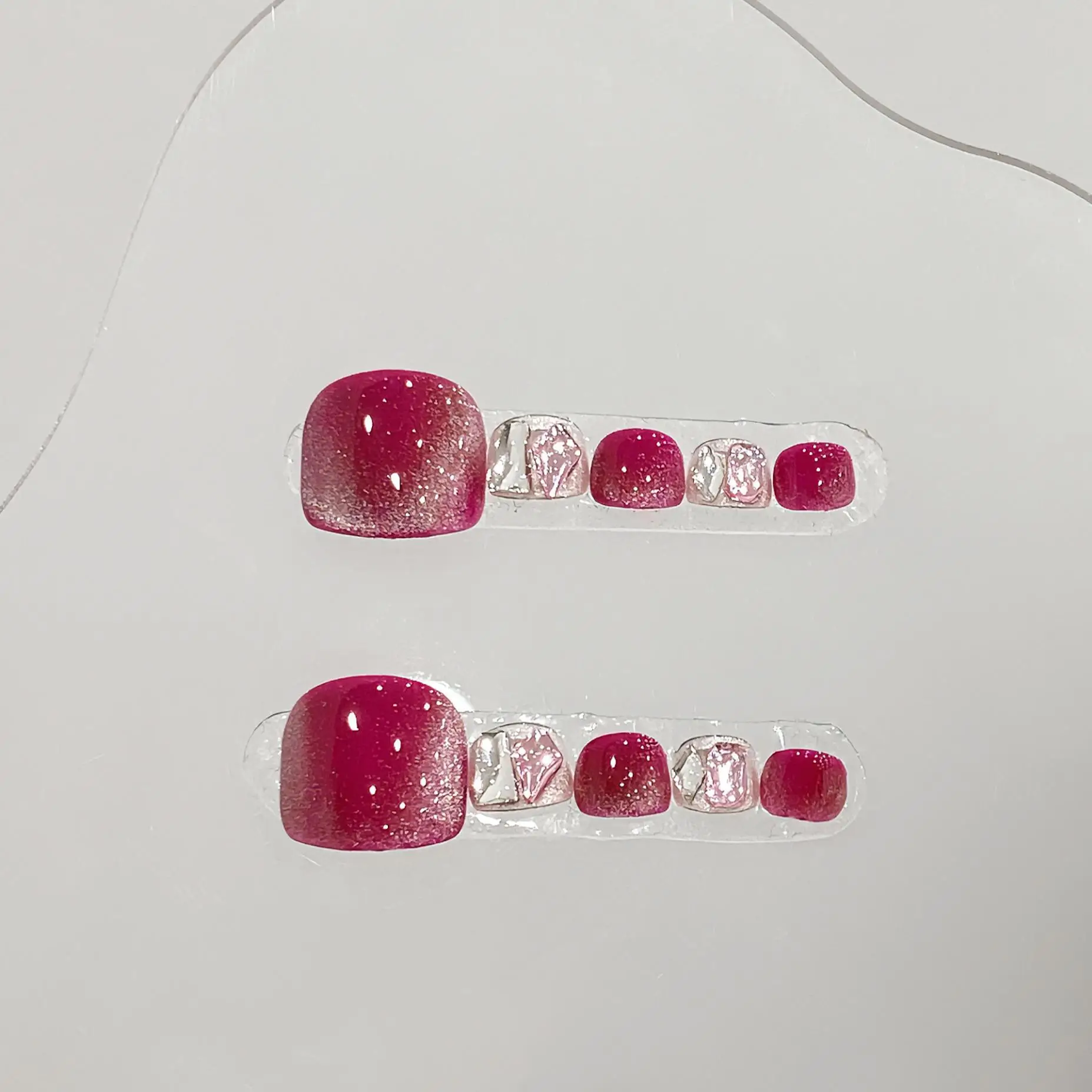 10 piezas de uñas postizas de lujo hechas a mano, diseño cuadrado corto BLOOMING, con 4 herramientas y pegamento adhesivo para uñas.
