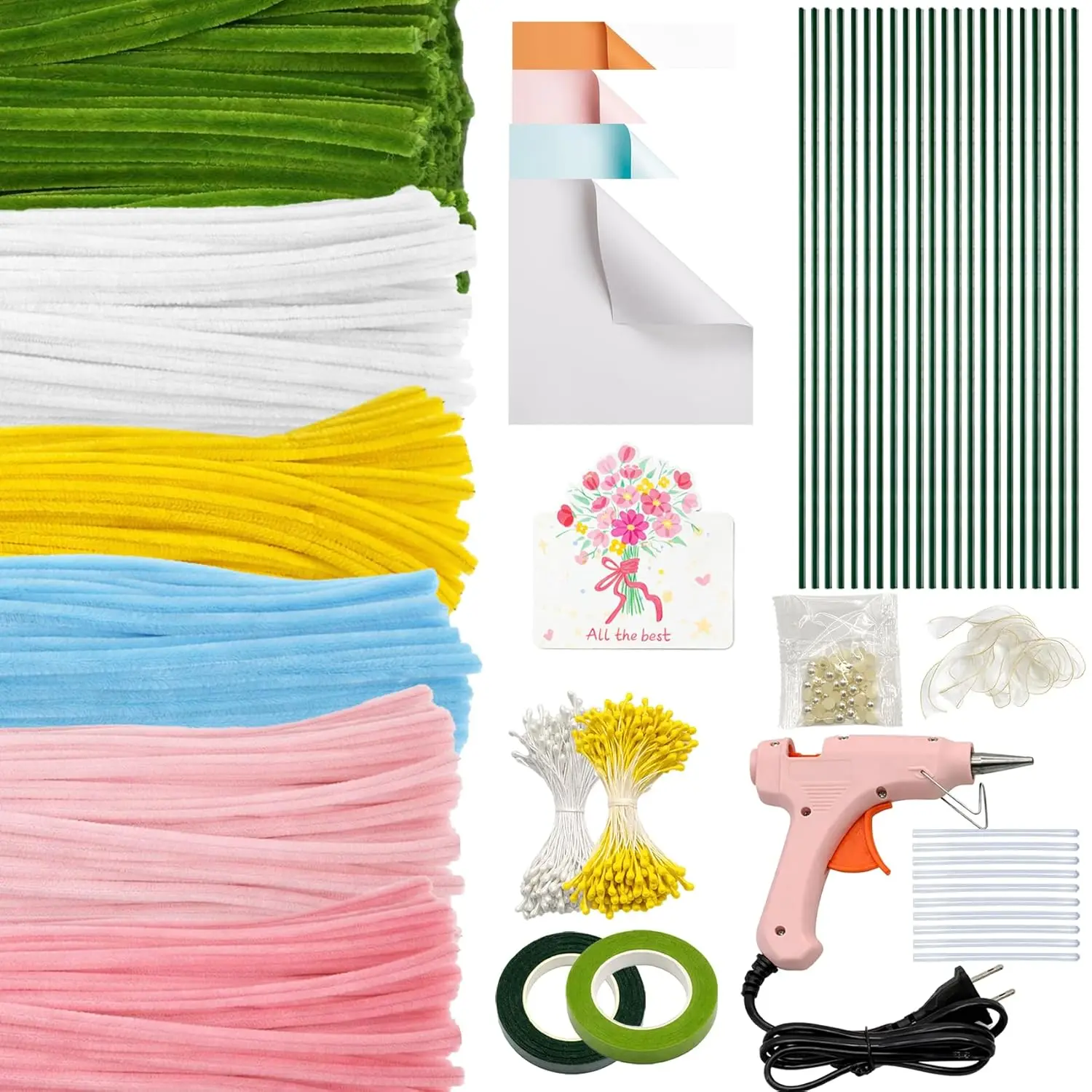 

600 PCS DIY Craft Kit with Glue Gun and Stems for Holiday Decorations