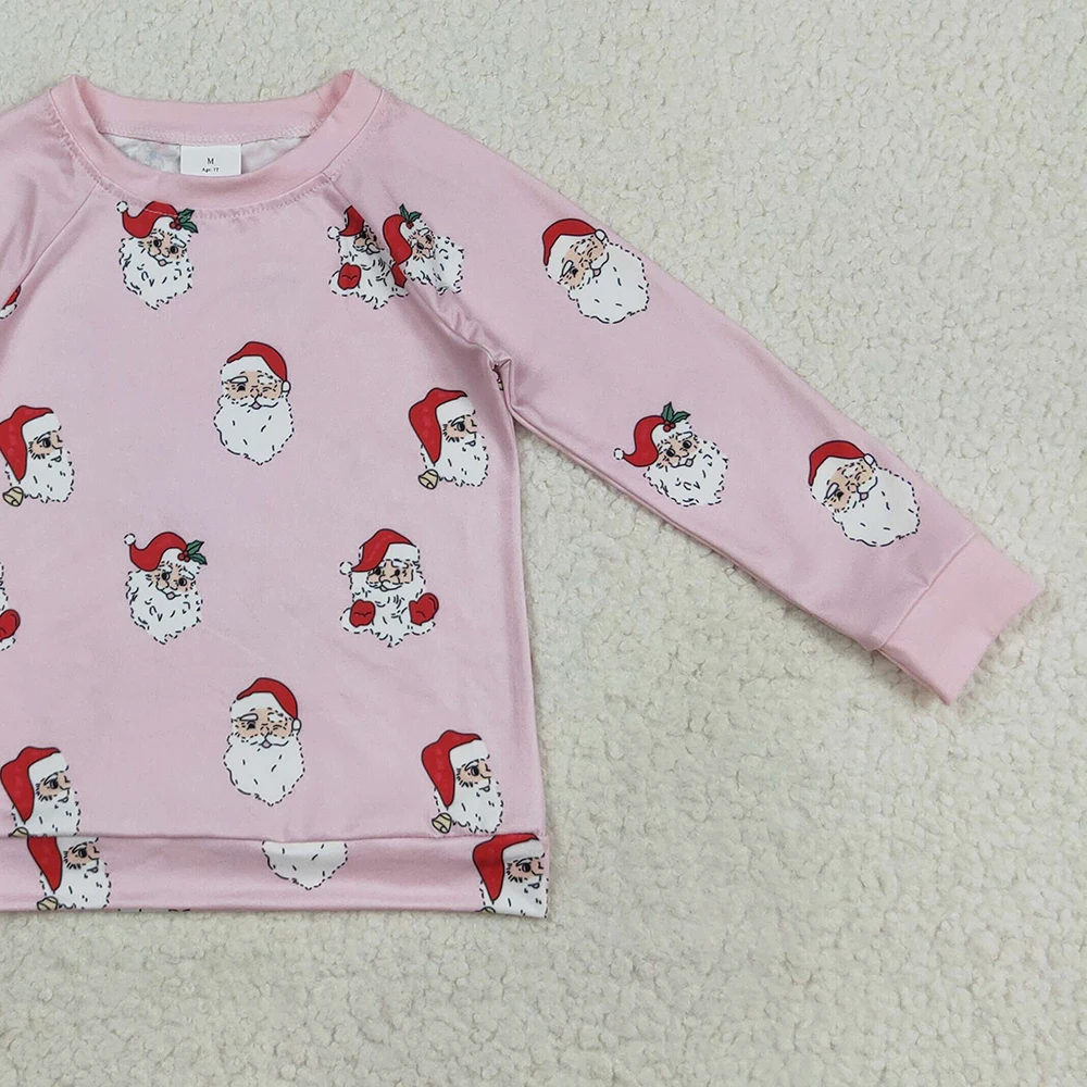 تي شيرت للفتيات الصغيرات باللون الوردي سانتا ندفة الثلج بأكمام طويلة ملابس عيد الميلاد للأطفال في العطلات باللون الوردي