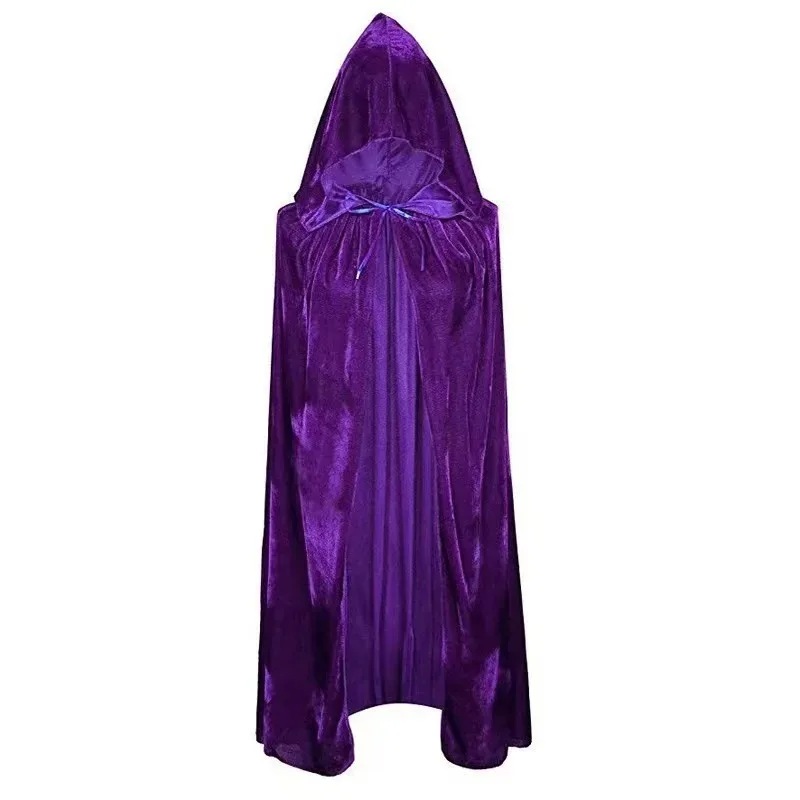 Halloween Witch Velvet Cloak Soft Fabric with Hood for Masquerade Cosplay Wizard Fairy Devil Costume Party
