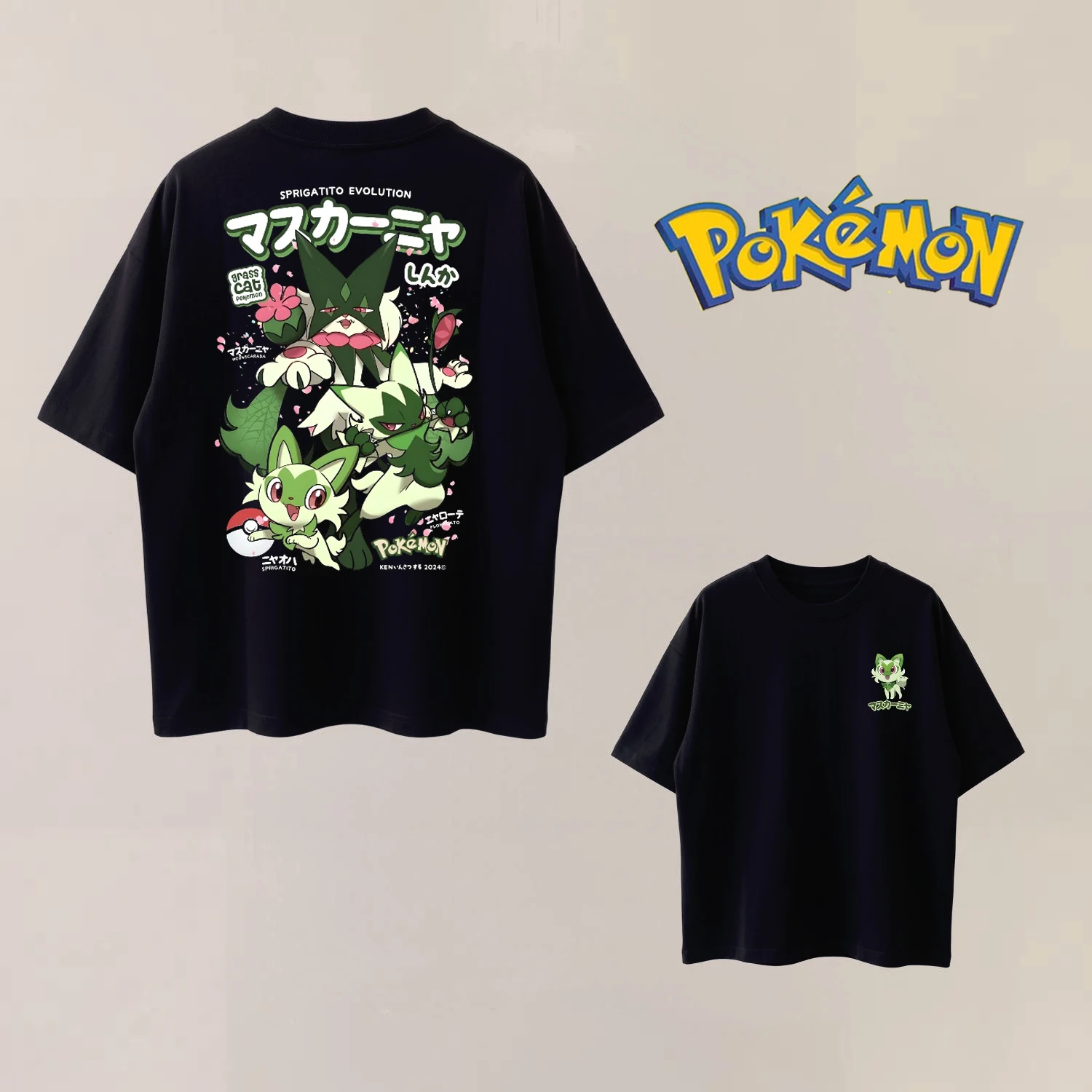 Summer Anime Pokémon Cosplay T-Shirt Cotton Short Sleeve Tops Casual Loose Retro T-Shirt Men Women Kids Family Matching Outfits - view 2