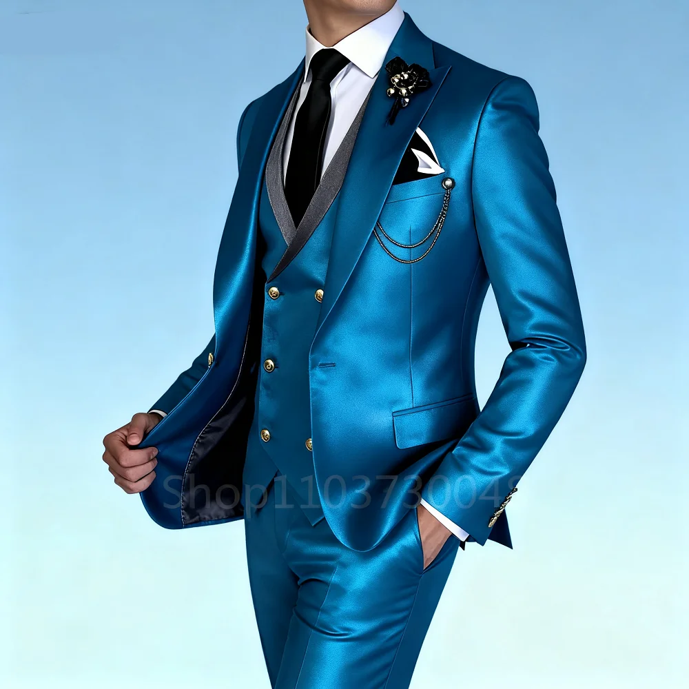 

Men's 3 Piece Formal Suit Slim Fit Business Peak Lapel Tuxedo Best Man Blazer Set for Wedding Party Prom - Blazer Vest Pants