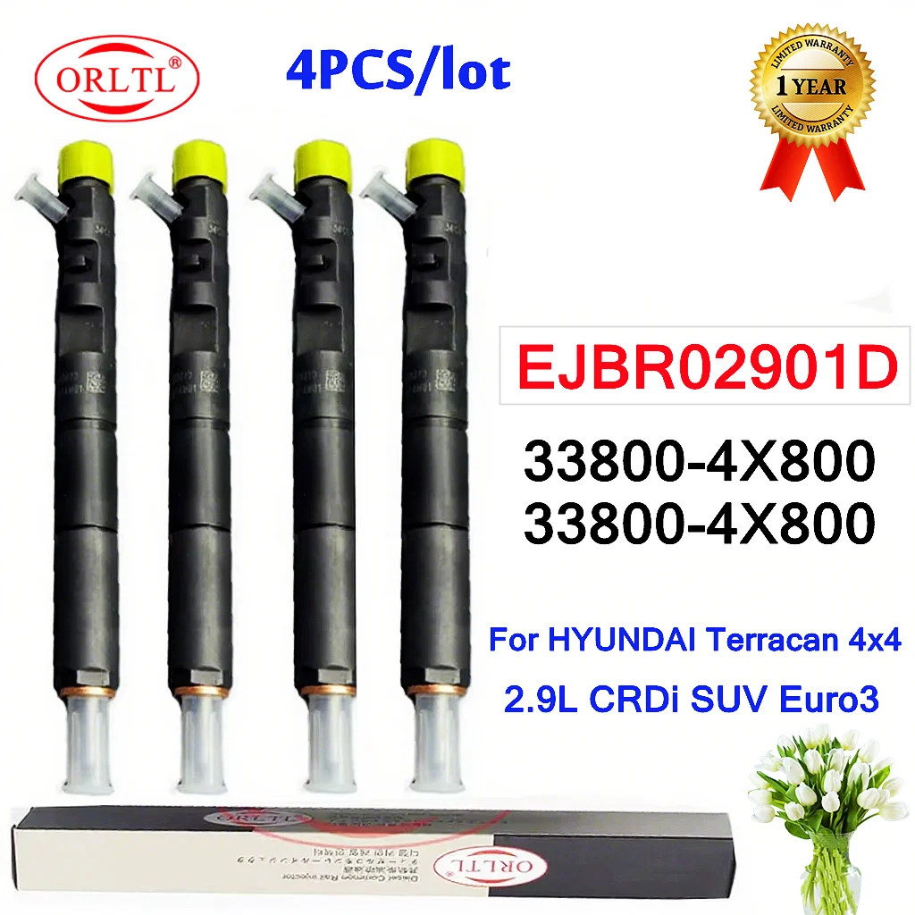 

4PCS EJBR02901D 33800-4X800 New CRDI Diesel Fuel Injector 338004X800 for Hyundai Terracan KIA Carnival Sedona 2.9L Diesel